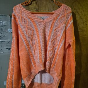 Mudd Orange Cable Knit V-Neck Sweater